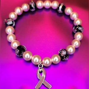 Pink Ribbon & Roses Bracelet